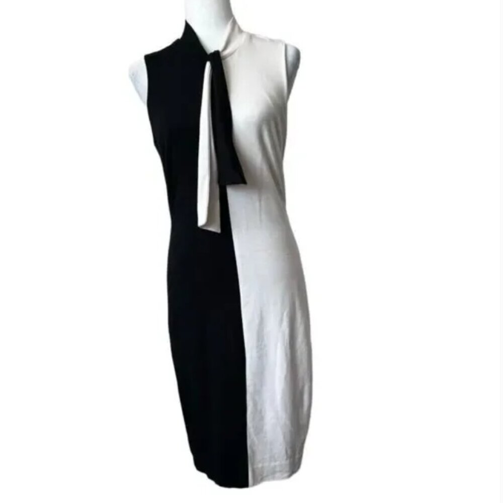 Cache Y2K Black White Bodycon Dress Sleeveless SZ 8